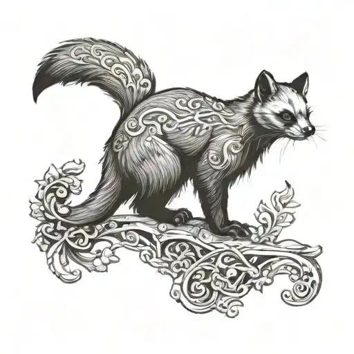 A marten with the secret word 16.05.2024 written on it tattoo design idea