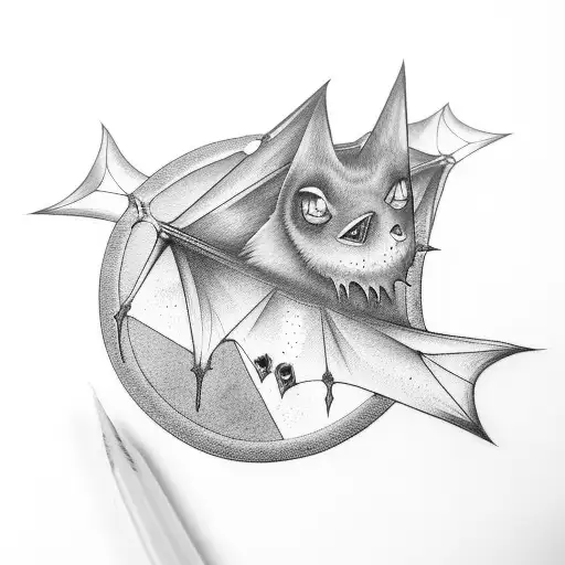 Goth dark spooky bats crystal moon  tattoo design idea