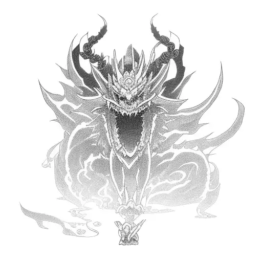 Nezuko in Demon slayer with big dragon and flowers tattoo design idea