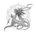 Nezuko in Demon slayer with big dragon and flowers tattoo design idea