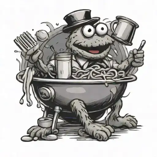 animal muppet cooking food mess tattoo design idea