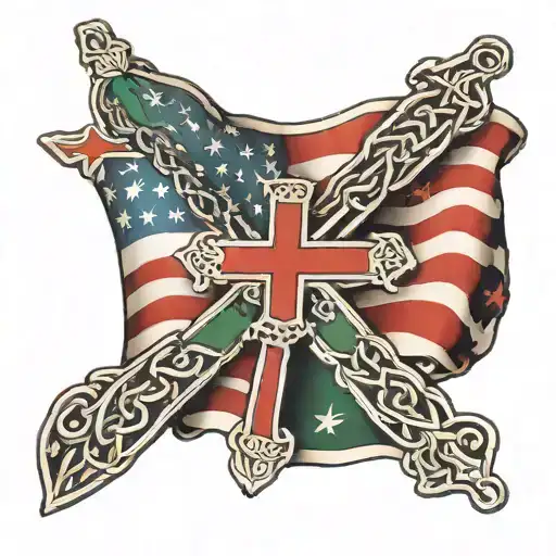 Ireland flag USA flag with cross intertwined tattoo design idea