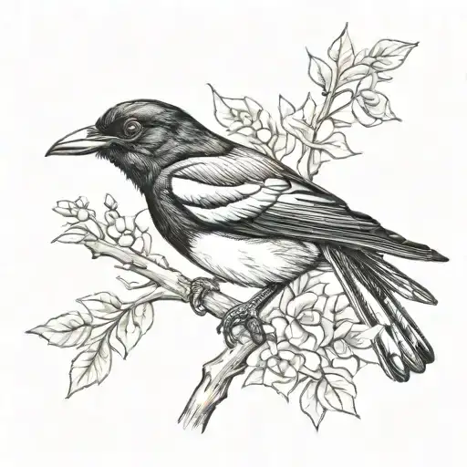 magpie with flatcap  tattoo design idea