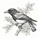 magpie with flatcap  tattoo design idea