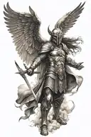 winged warrior with background tattoo design idea