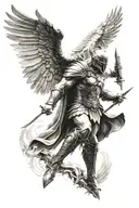 winged warrior with background tattoo design idea