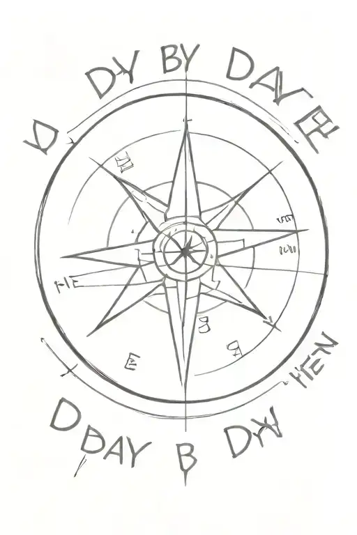A minimalist tattoo of a compass with the words 'day by day' around it, representing the client's philosophy of living life one day at a time tattoo design idea