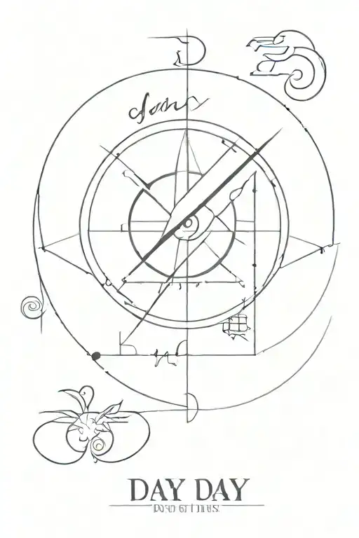 A minimalist tattoo of a compass with the words 'day by day' around it, representing the client's philosophy of living life one day at a time tattoo design idea