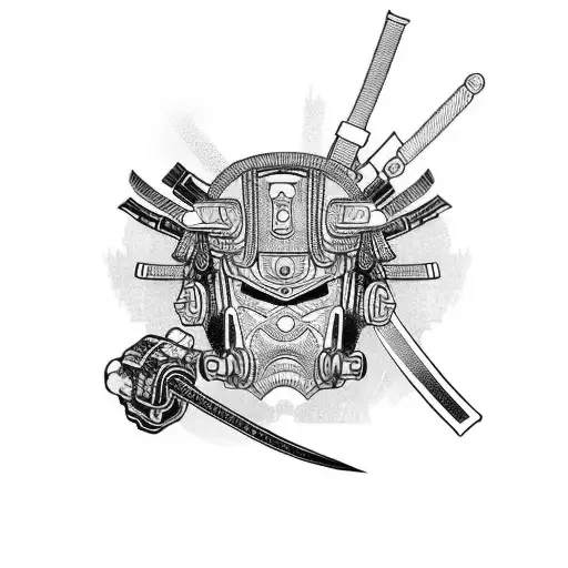 Samurai cyberpunk arm tattoo design idea