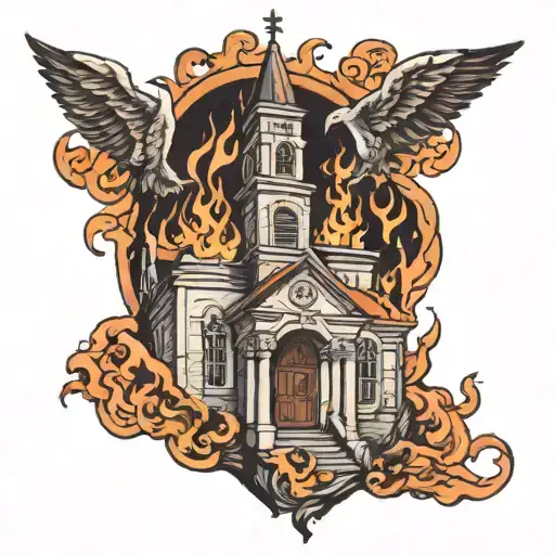 burning church tattoo design idea