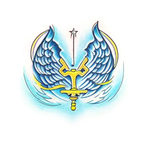 angel wings water plot blue tattoo design idea