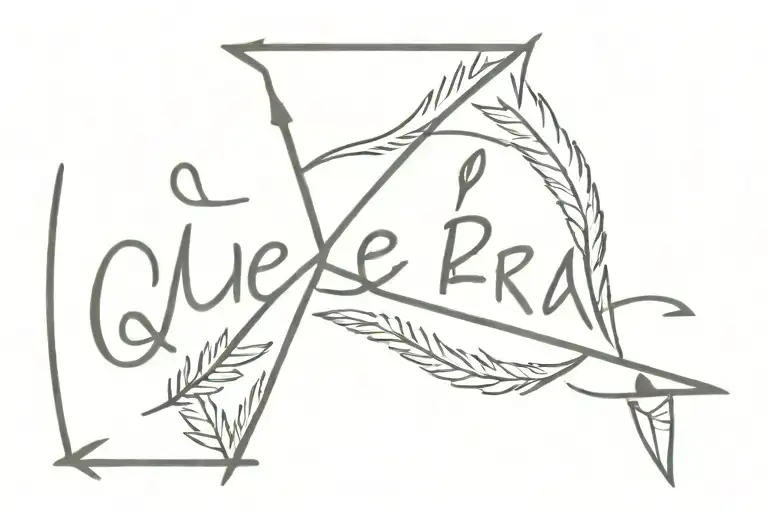 fine line Native American single arrow with 'Que sera sera' inscription tattoo design idea