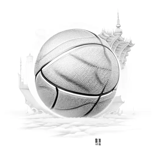 A basketball court with Indonesian and Chinese architectural details tattoo design idea