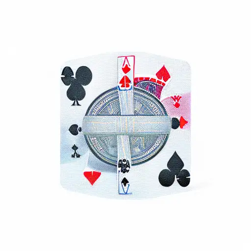 A new-school design of a cooling tech symbol intertwined with gambling elements like playing cards and dice tattoo design idea