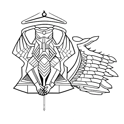 Create a minimalist Sphinx tattoo design measuring approximately 10 sq. cm in black and grey ink. The Sphinx should be i tattoo design idea