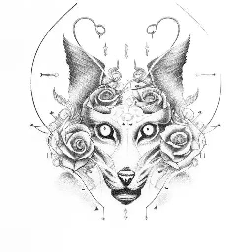 An intricate tattoo design incorporating lawnmower blades, musical instruments, and female silhouettes, symbolizing your passion for landscaping, music, and women. tattoo design idea