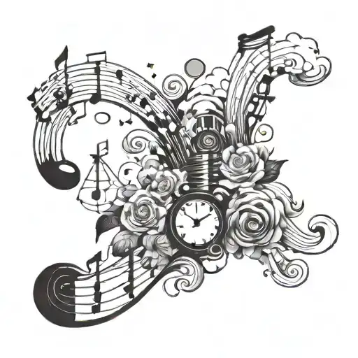 Incorporate anime-style clouds and musical notes into a sleeve tattoo inspired by your favorite songs tattoo design idea