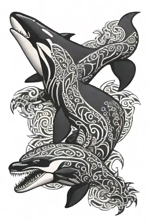 Orca and china dragon together symbolizing tattoo design idea