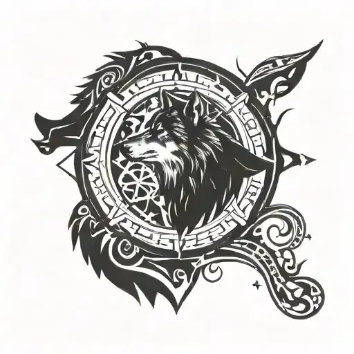 wolf howling at the moon that looks like a compass tattoo design idea