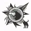 wolf howling at the moon that looks like a compass tattoo design idea