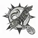 wolf howling at the moon that looks like a compass tattoo design idea