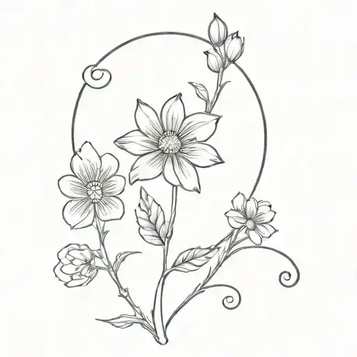 Roman numberal stem or flower with June and February flowers  tattoo design idea