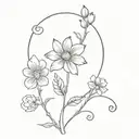 Roman numberal stem or flower with June and February flowers  tattoo design idea