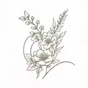 Roman numberal stem or flower with June and February flowers  tattoo design idea