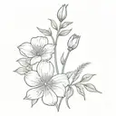 Roman numberal stem or flower with June and February flowers  tattoo design idea