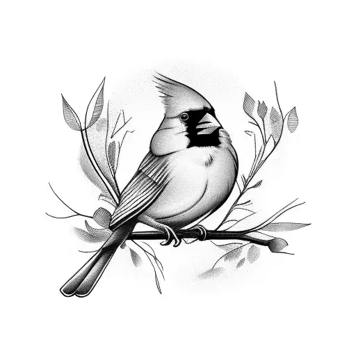 Cardinal on branch tattoo design idea