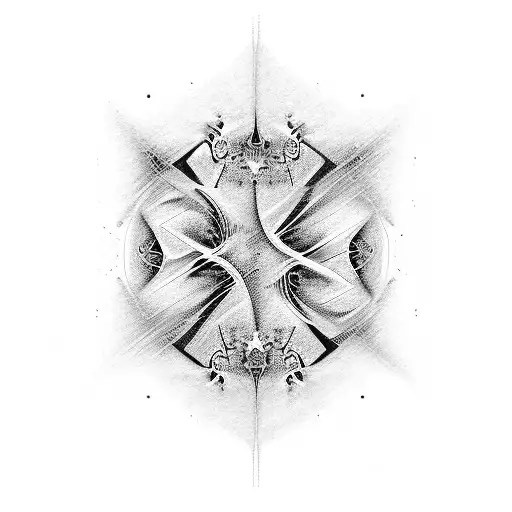 blackout shoulder and upper arm with negative space fractal design tattoo design idea
