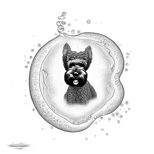 A Kerry Blue Terrier gracefully swimming in a fluid dynamics-inspired ocean tattoo design idea
