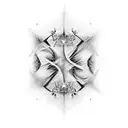 blackout shoulder and upper arm with negative space fractal design tattoo design idea