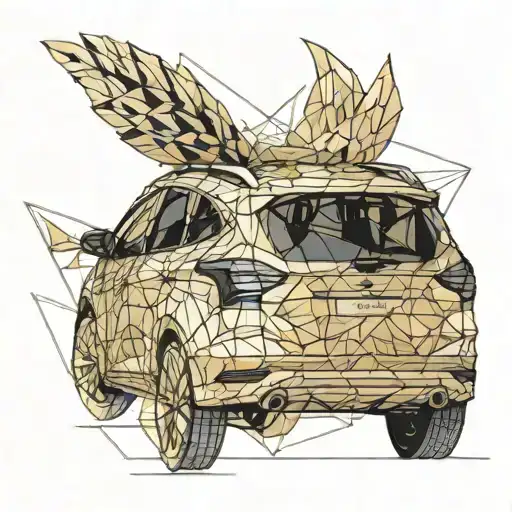 golden ford focus station wagon raising dust while driving  tattoo design idea