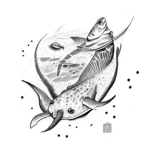 3 stingrays, 4 sea stars, 2 fish tattoo design idea