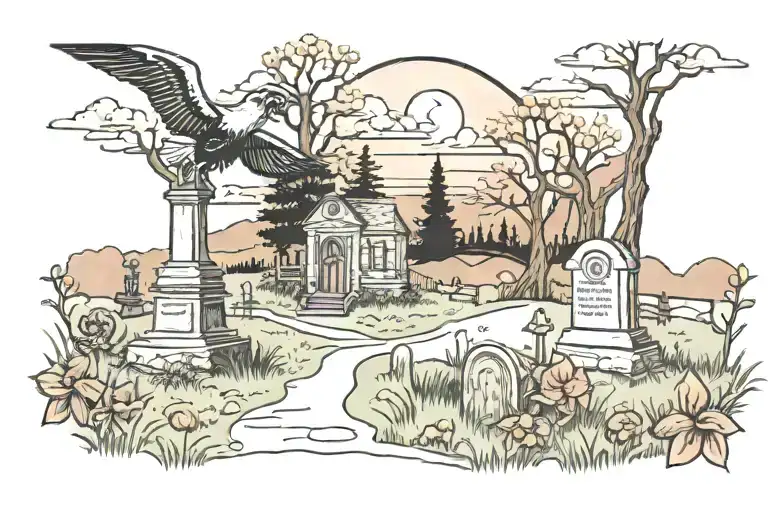 graveyard scene featuring country landscape tattoo design idea