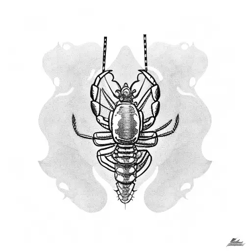 lobster linework filled with topgraphy lines tattoo design idea