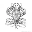 lobster with claws linework filled with topgraphy lines tattoo design idea
