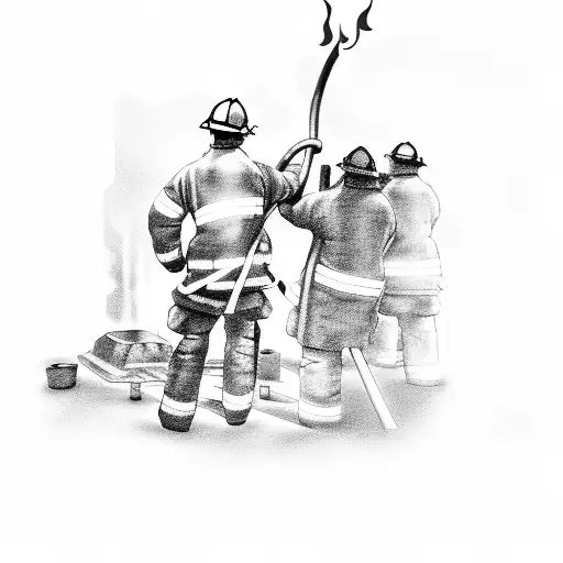 A fire technician extinguishing flames on a stage with a crowd of concertgoers tattoo design idea