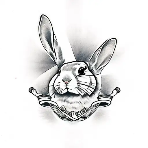 A traditional tattoo design featuring a rabbit, a dog, a horse, and a four-wheeler tattoo design idea