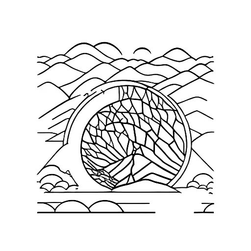 deserto, montanhas, ondas, bosque  tattoo design idea