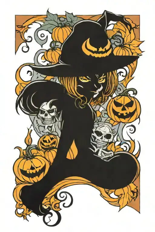 halloween autumn themed new school leg tattoo tattoo design idea