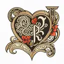 J and K alphabets in a heart tattoo design idea