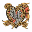 J and K alphabets in a heart tattoo design idea