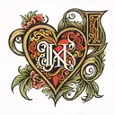 J and K alphabets in a heart tattoo design idea