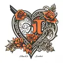 J and K alphabets in a heart tattoo design idea