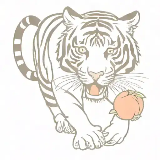 Tiger carrying a peach in its mouth while walking towards tattoo design idea