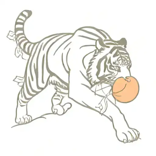 Tiger carrying a peach in its mouth while walking towards tattoo design idea