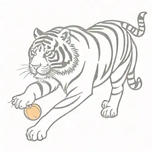 Tiger carrying a peach while walking towards tattoo design idea