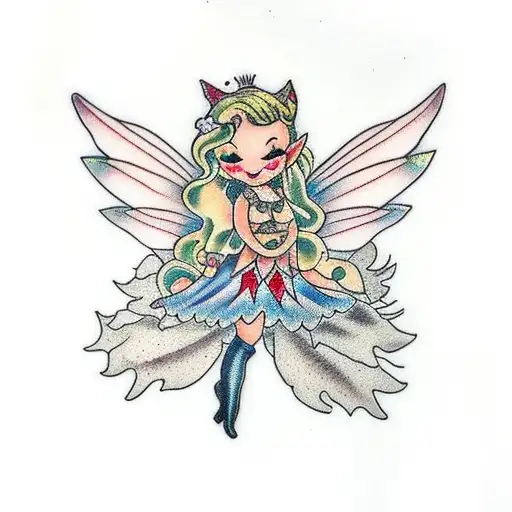 fairy with knee high boots tattoo design idea